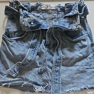 Free People Blue Denim Skirt with Ruffle Waist